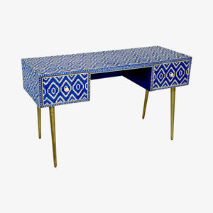 Blue Ikat Bone Inlay Desk