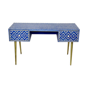 Blue Ikat Bone Inlay Desk