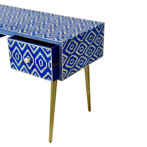 Blue Ikat Bone Inlay Desk