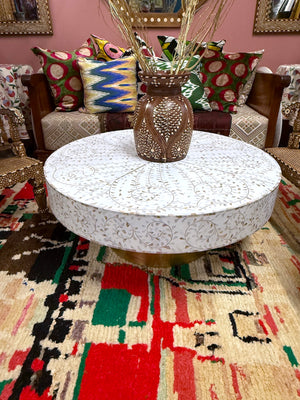 Handcrafted Mother-of-Pearl Inlay White Coffee Table